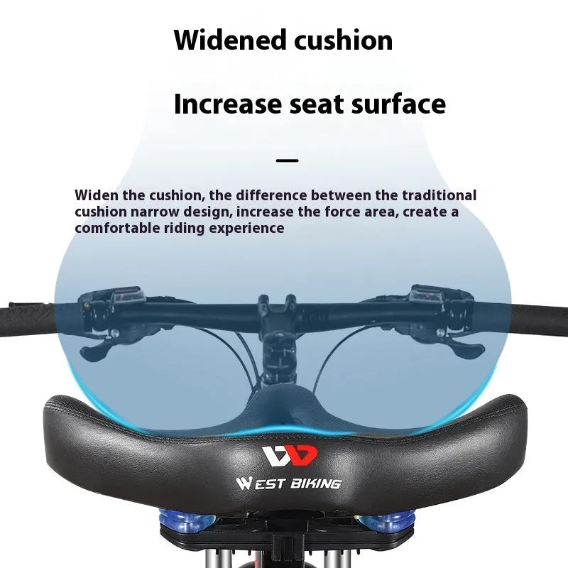 Black bicycle seat cushion with leather cover and foam padding for shock absorption