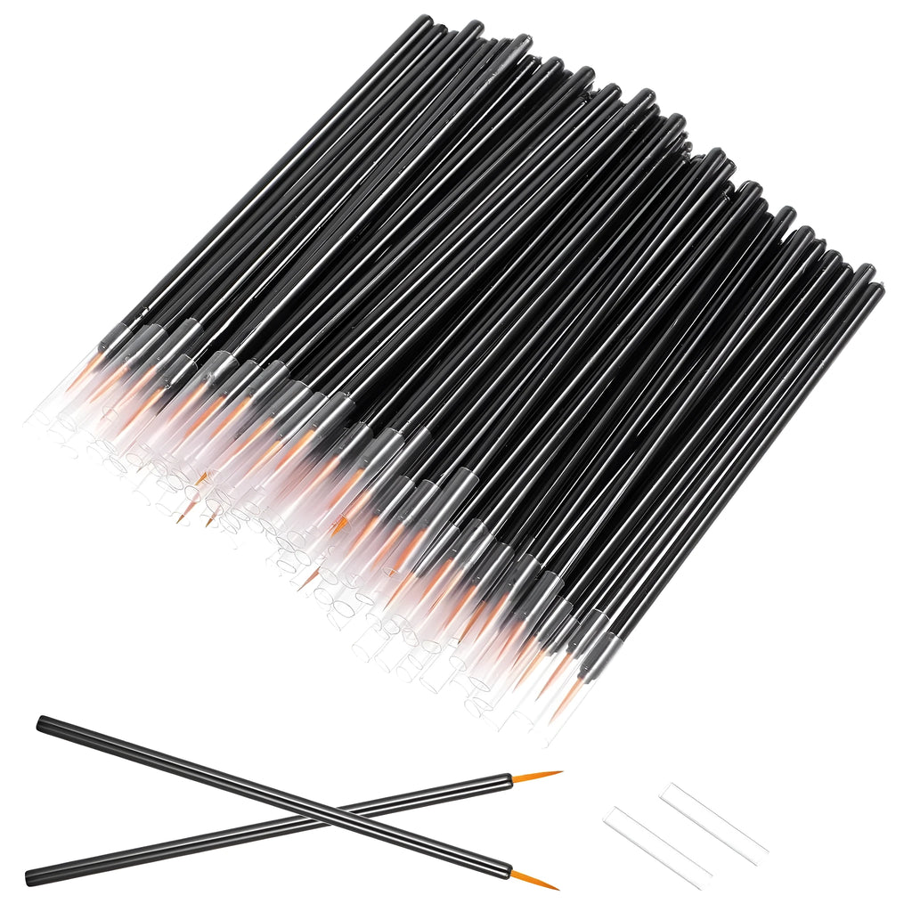 One hundred black disposable eyeliner brushes with fine tips, shown with protective plastic sleeves.