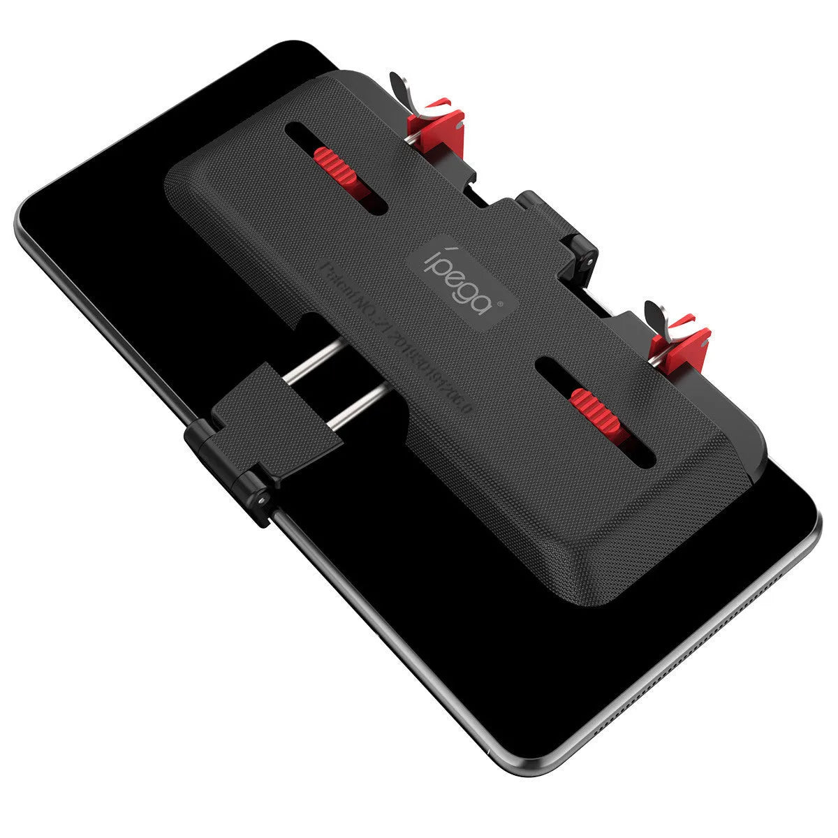 Black phone game controller bracket with an adjustable trigger and telescopic phone clip for mobile gaming.