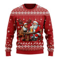 Men's creative Santa beer pattern fashion hoodie in loose fit polyester fibre, beige colour, long sleeves