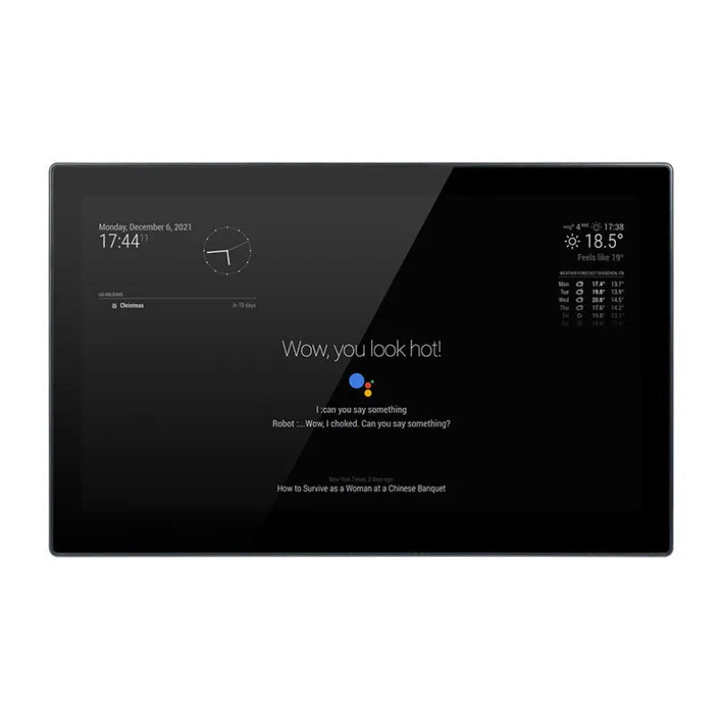 13.3-inch integrated touchscreen display unit with Raspberry Pi CM4 computer for voice assistant applications.