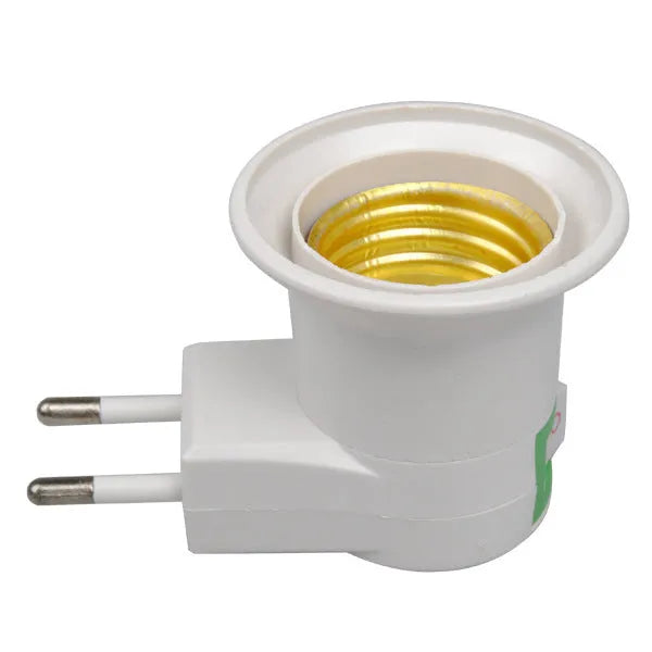 White E27 wall plug-in lamp holder adapter with switch control for bulb lighting