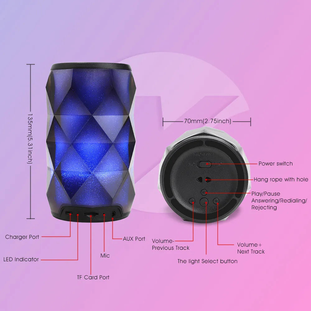 Black crystal diamond-cut Coke can shaped Bluetooth speaker lantern with colourful LED lighting.