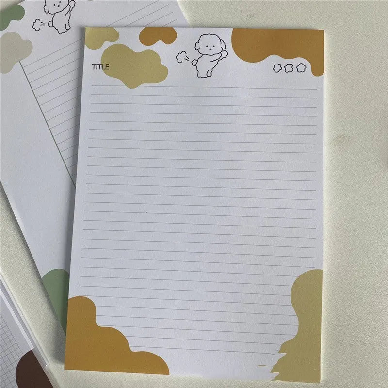 B5 sticky note paper pad with Korean dog illustrations in six colour options
