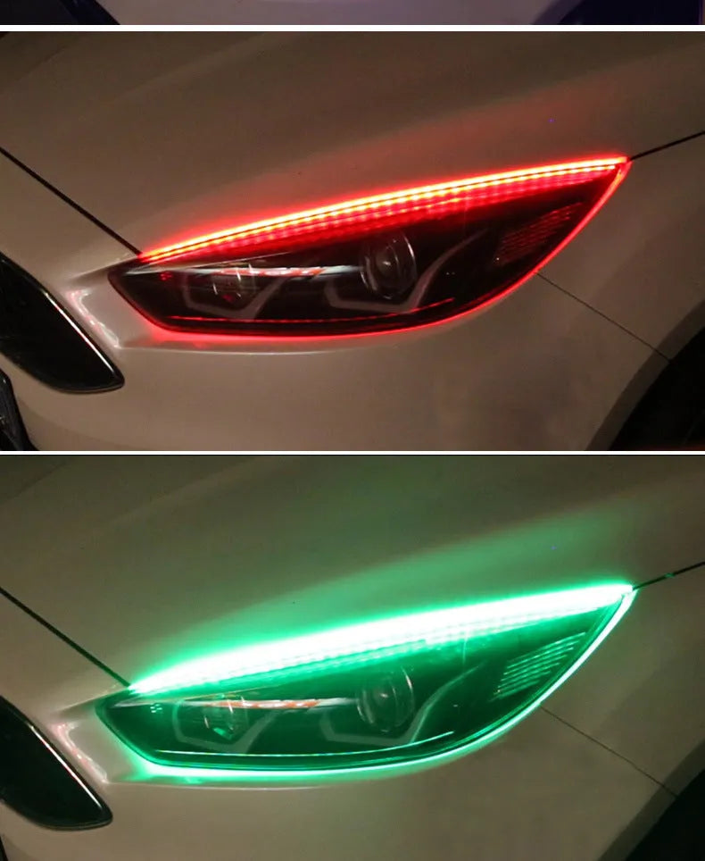 Universal RGB LED daytime running light strip with remote control available in 30cm 45cm and 60cm sizes for 12V vehicles