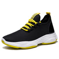 Men's black white mesh lace-up casual sneakers flat heel round toe