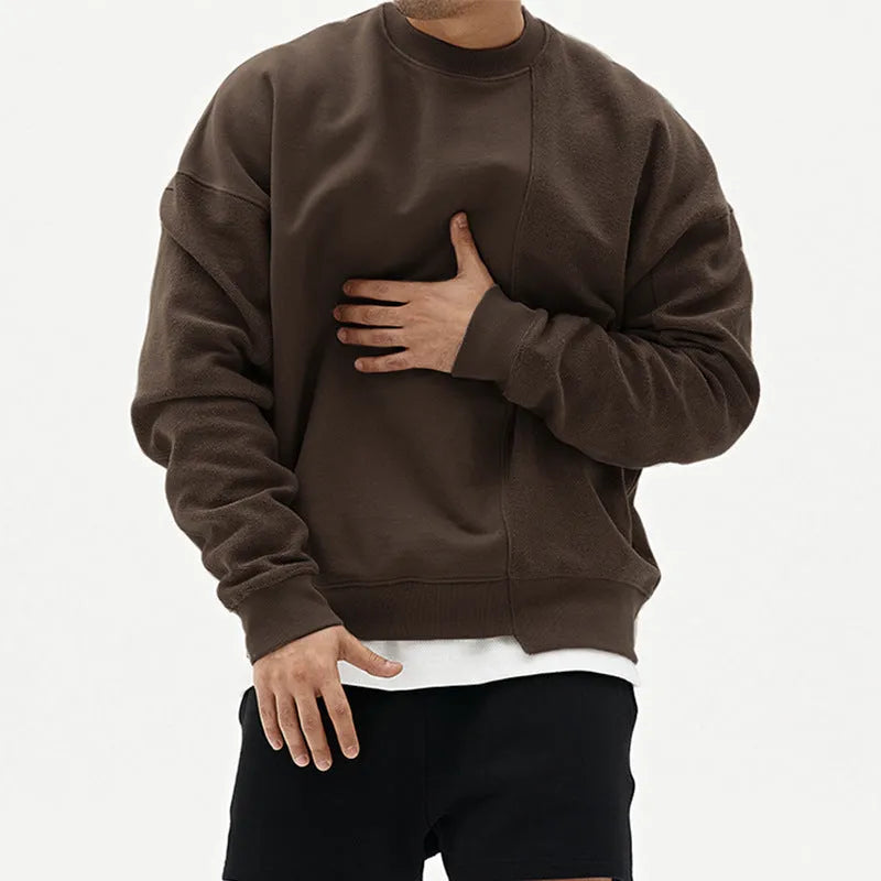 Men's cotton blend loose fit round neck pullover sweater in khaki