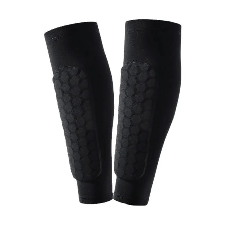Outdoor sports honeycomb anti-collision leg protector in black polyester fibre, sizes M L XL