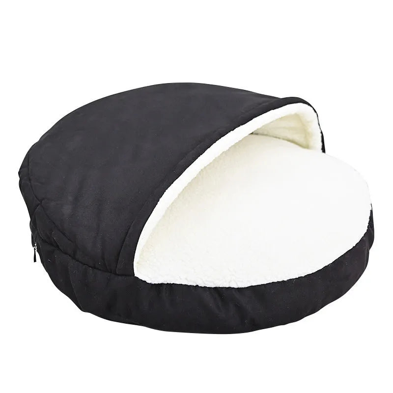Brown cloth dog kennel with removable zip-off cover for washing, suitable for indoor use