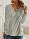 Black or grey green polyester knitted button-front casual sweater with regular sleeves