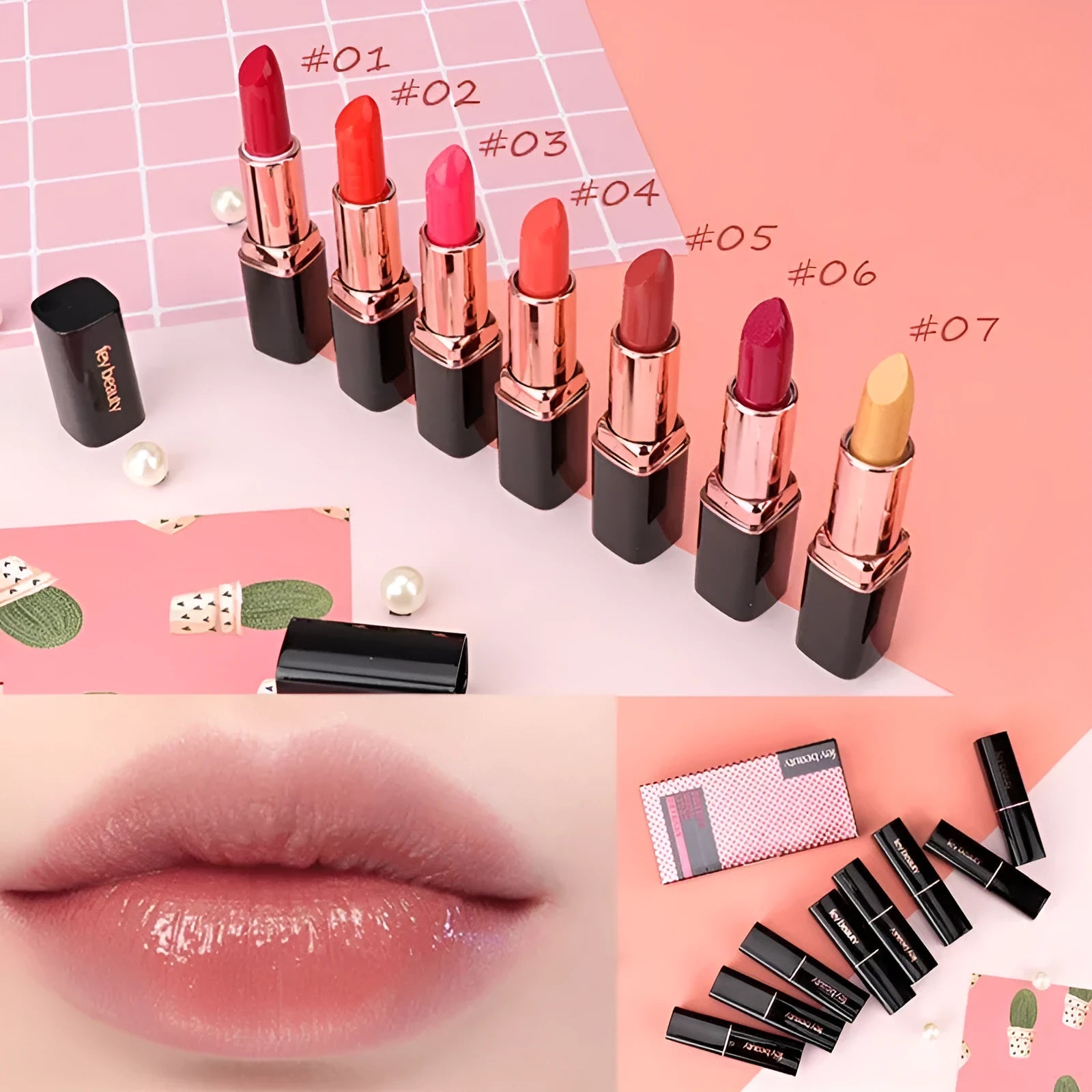 Fey Beauty moisturising lipstick in cameo brown and milk tea shades with 3.8g content