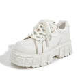 Women's beige muffin bottom leather shoes with height increasing sole and rubber foam construction