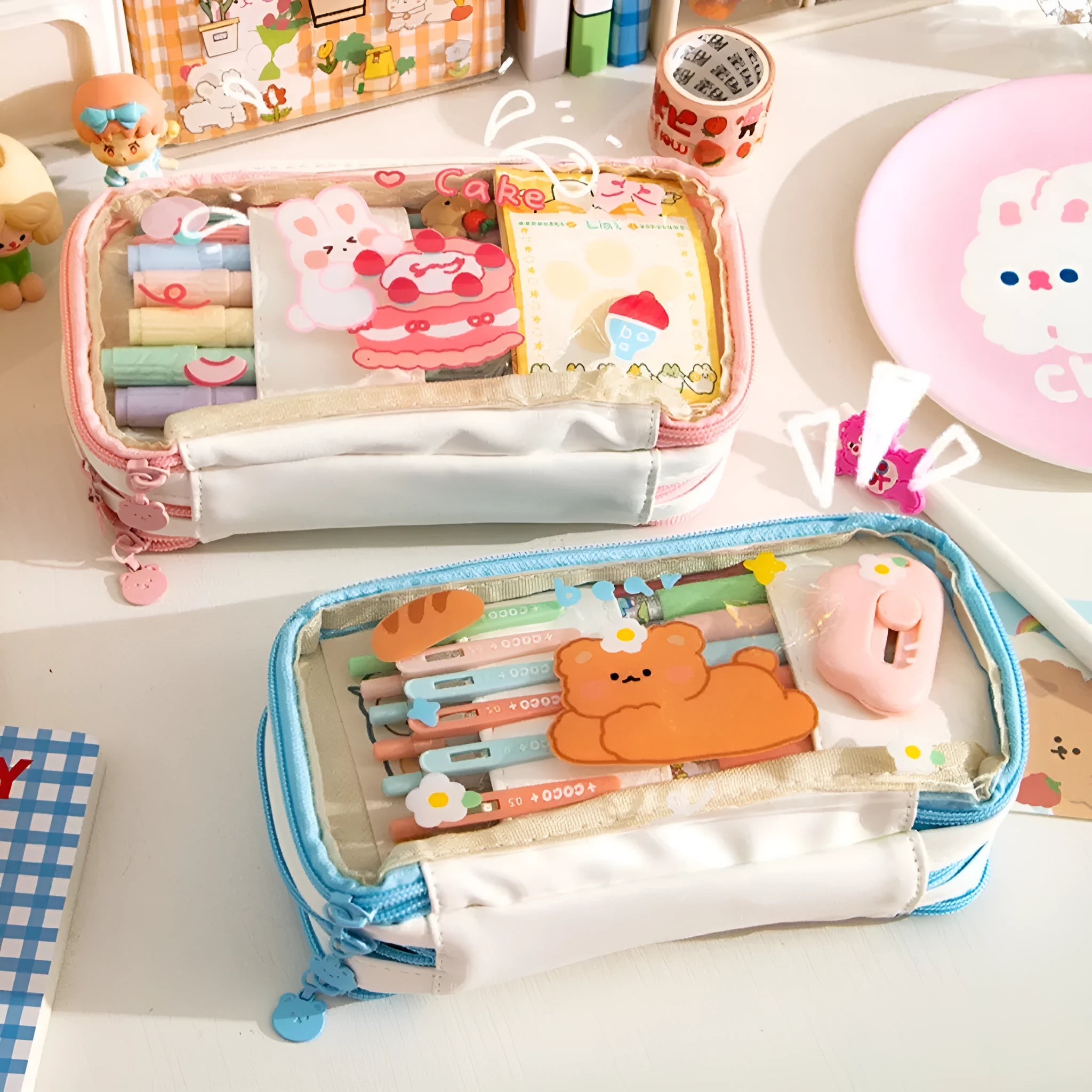 Transparent heart-design pencil case with TPU material showing pens inside
