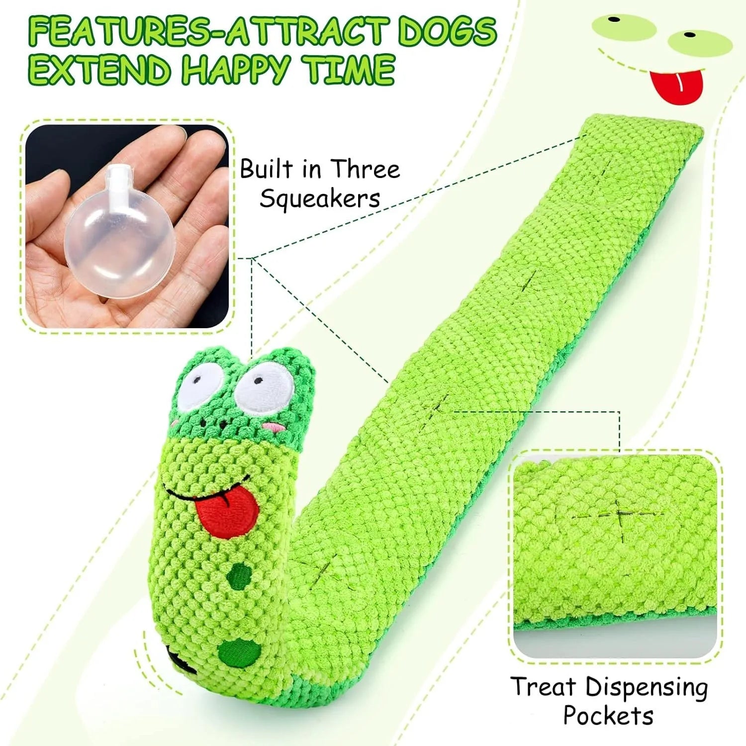 Squeak dog puzzle toy in frog design with hidden food holes for foraging training