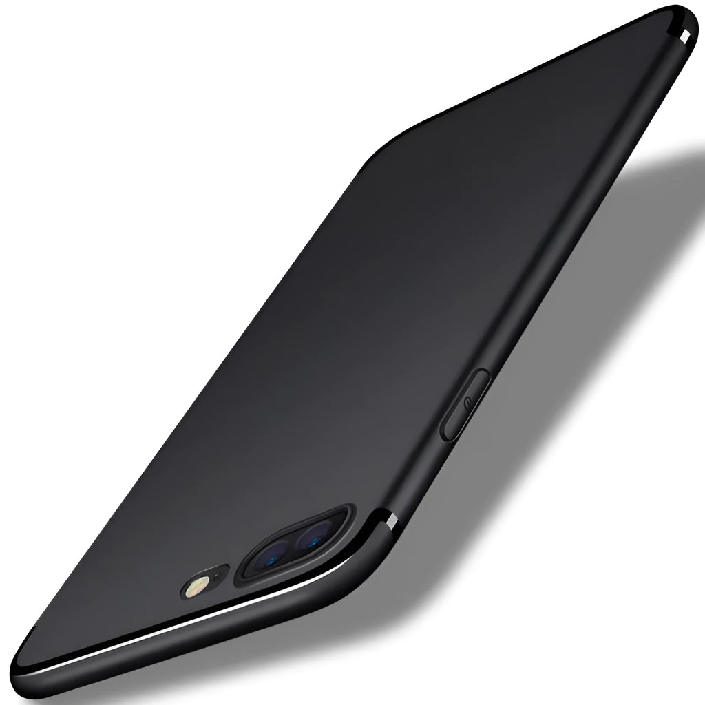 Flexible silicone mobile phone case for iPhone in black, blue, red, and white colour options.