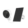 Outdoor security camera with attached solar panel for wireless property monitoring