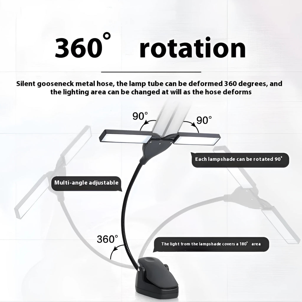 Rechargeable black music stand light with 28 soft LEDs for instrument practice