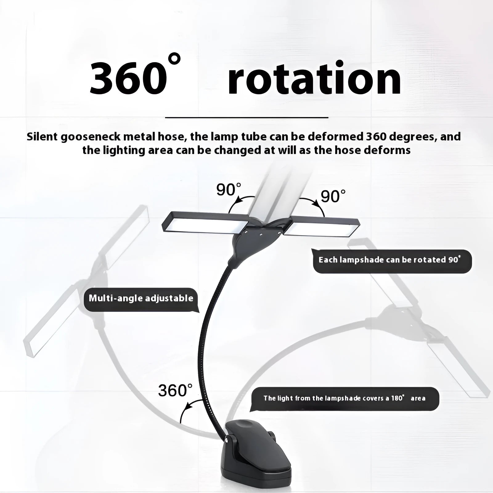 Rechargeable black music stand light with 28 soft LEDs for instrument practice