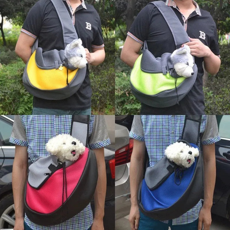Pet backpack carrier in blue green red or purple with polyester PVC shell and foam lining for small dogs and cats