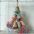 Parrot gnawing toy with paper cup and palm weaving design hanging at 38cm height