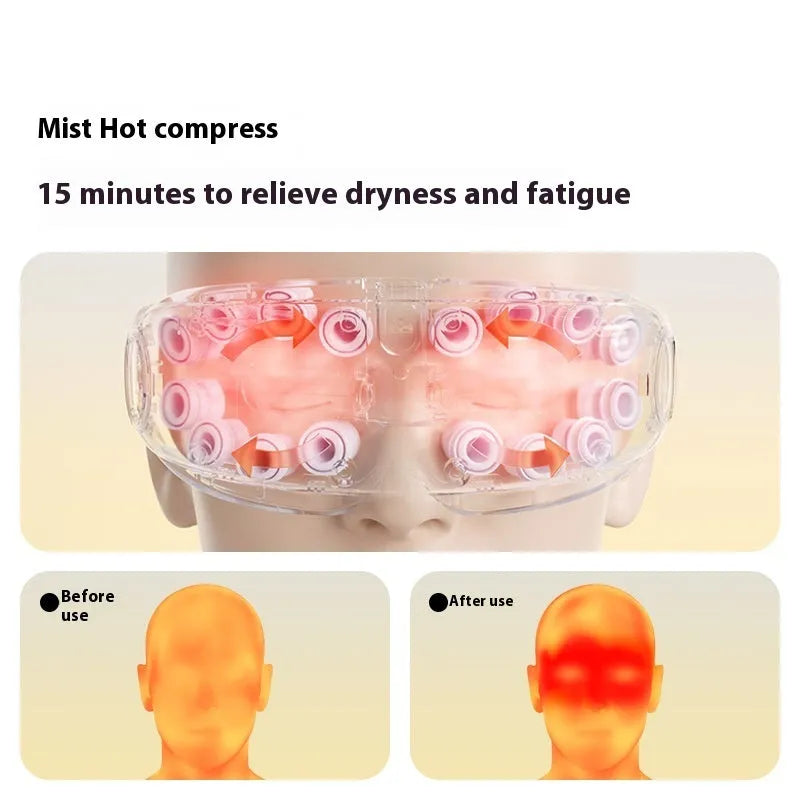Purplish grey Steam Smart Bluetooth rechargeable eye hot compress and massage device on a white background.