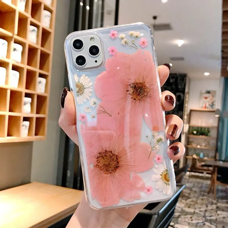 Floral print TPU back cover phone case for iPhone with large pink flower design
