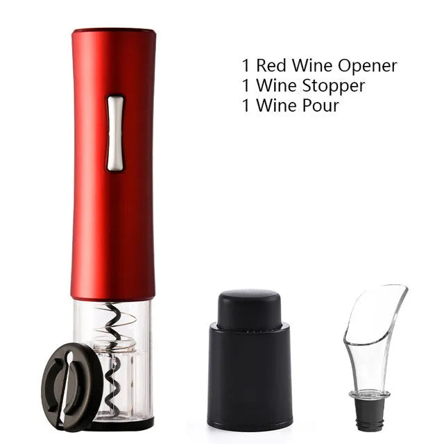 Automatic electric wine opener set with foil cutter stopper and pourer in black finish