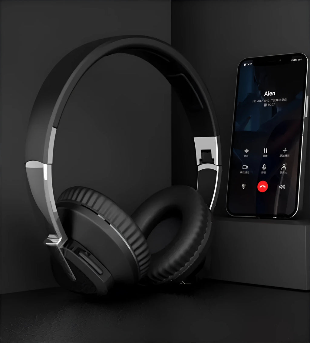 H3 wireless subwoofer headset in black colour showing all-inclusive ear design with skin-friendly ear cups