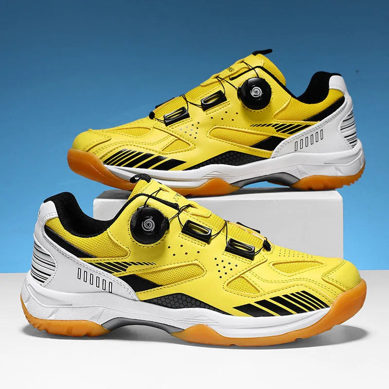 Unisex casual sneaker in yellow with round toe and flat heel on a white background.