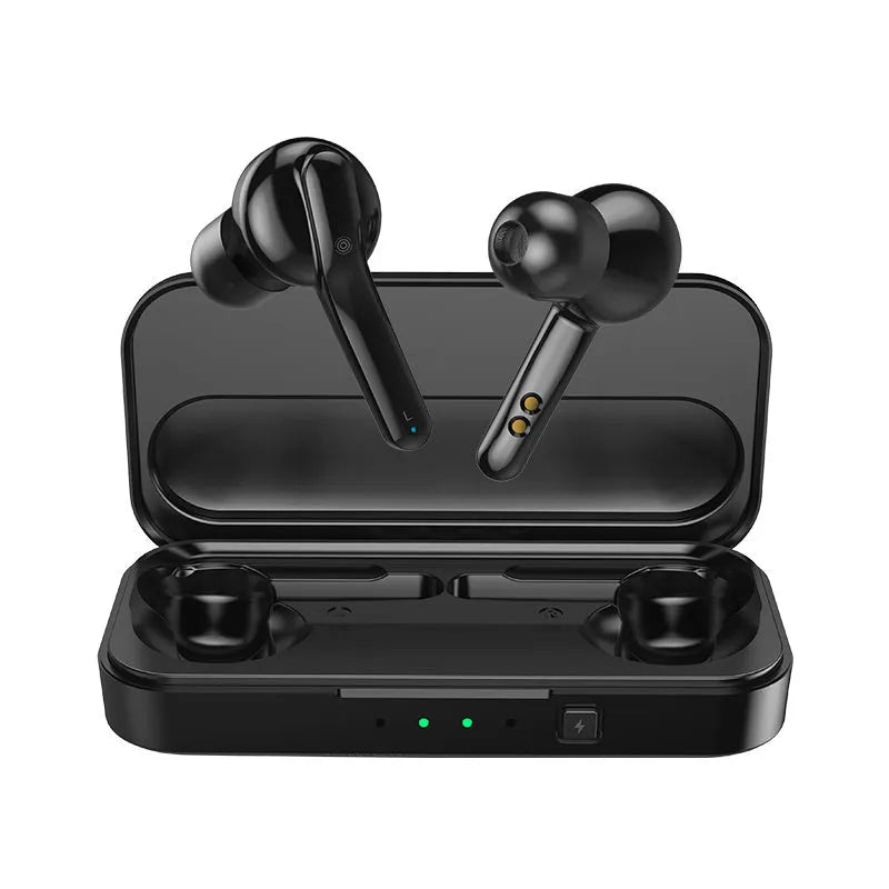 Black and white TWS wireless Bluetooth 5.0 earbuds with IPX5 waterproof rating
