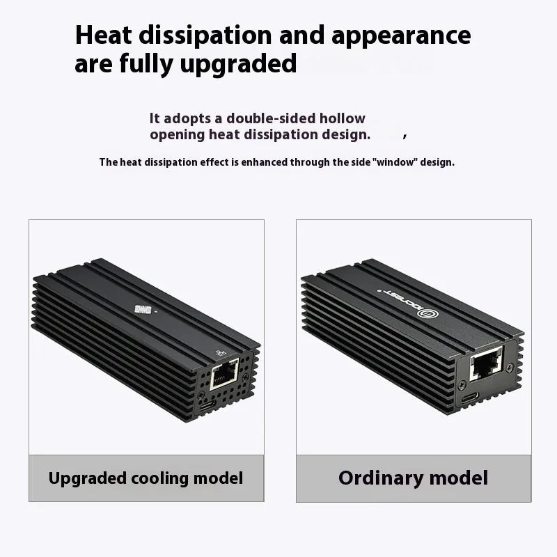 Black USB4 to 10G RJ45 ethernet network adapter with a short cable.