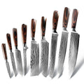 Chef knife with laser Damascus pattern blade and colour steel handle, 30cm long.