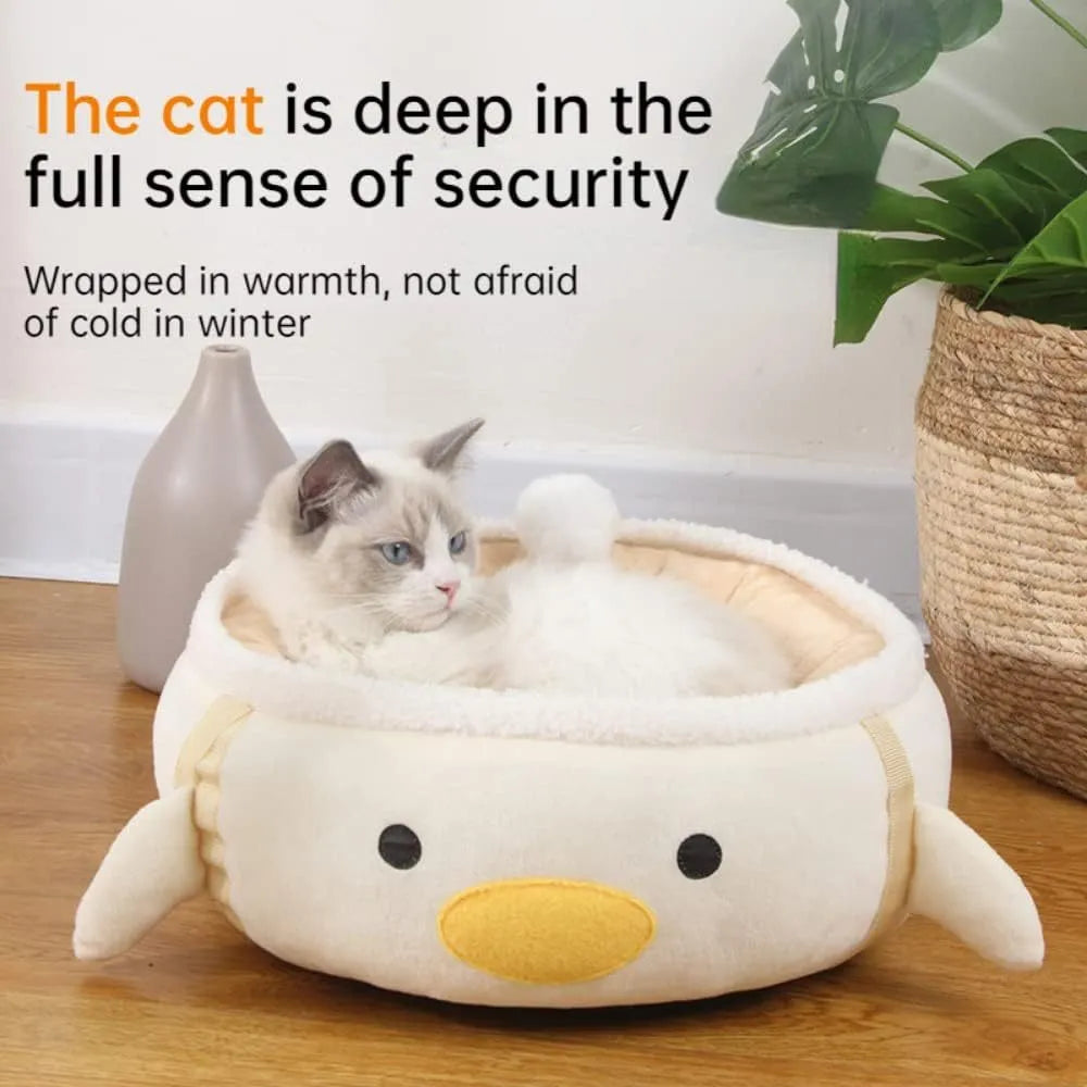 Green dinosaur-shaped cat bed shown both flat as a sofa and hanging as a hammock with straps