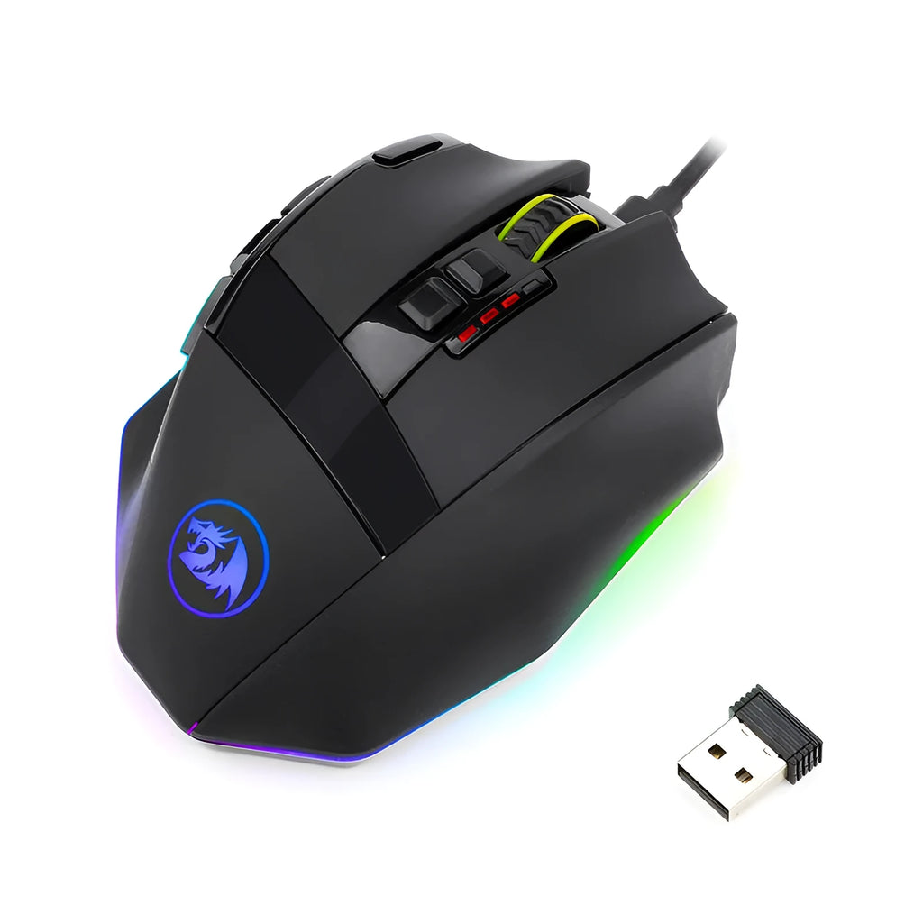Black Redragon M801P wireless gaming mouse with multiple buttons and ergonomic shape