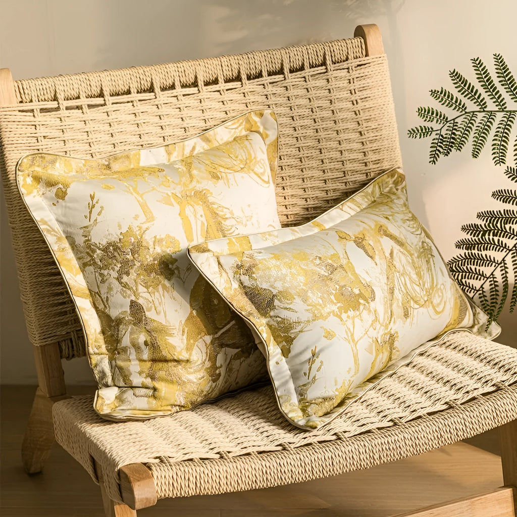 Abstract horse design jacquard cushion pillow in square and waist sizes with gold, black-white, and purple-red colour options