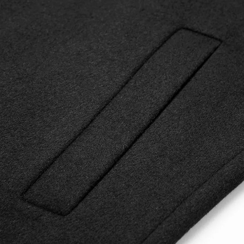 Single-breasted woolen coat for men in gray with straight hem and thickening construction