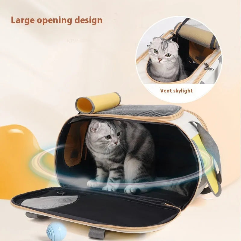 Foldable single shoulder pet carrier bag in black, green, or yellow canvas with large capacity interior