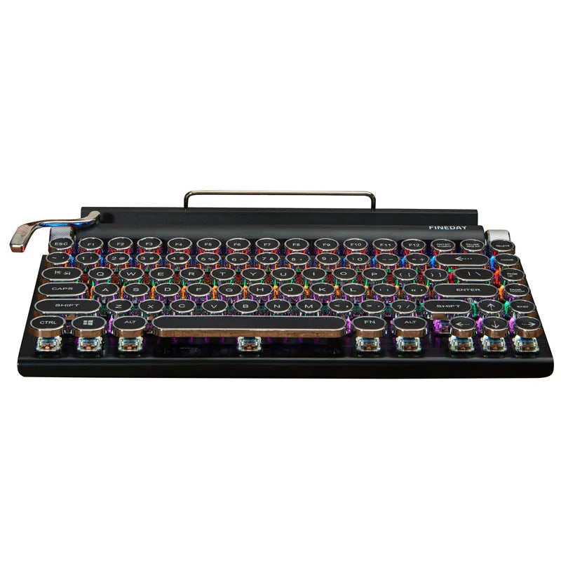 Dot retro-style black Bluetooth mechanical keyboard with RGB backlight on keys.