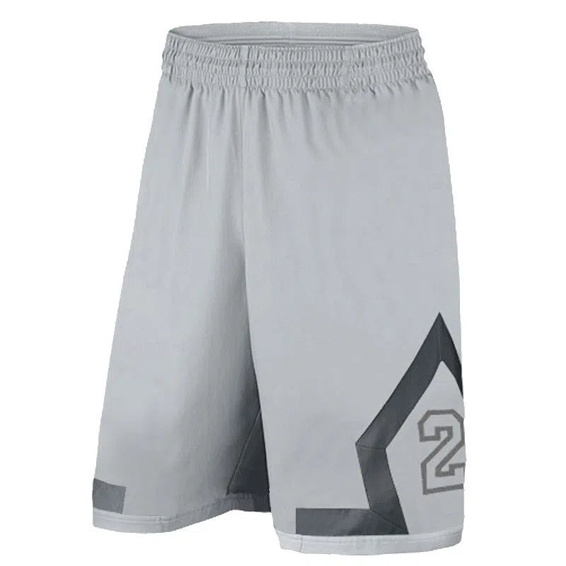 Men's polyester training shorts five-quarter length in black with white side panel for running and fitness