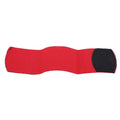 Red rubber football shin guard magic tape belt showing elastic strap for sports protection