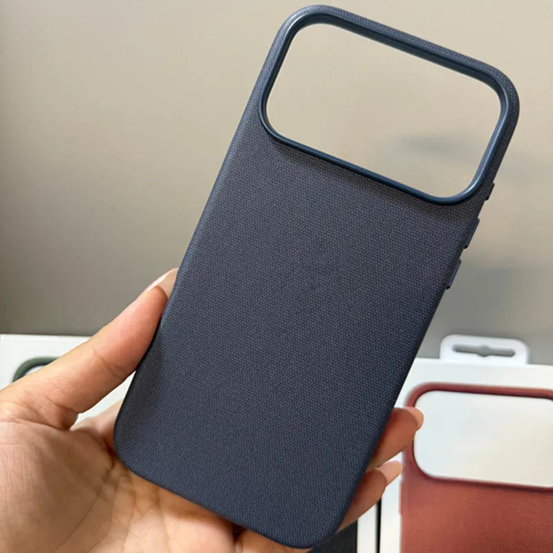 Woven cloth pattern magnetic suction phone case for iPhone 17 series in blue colour