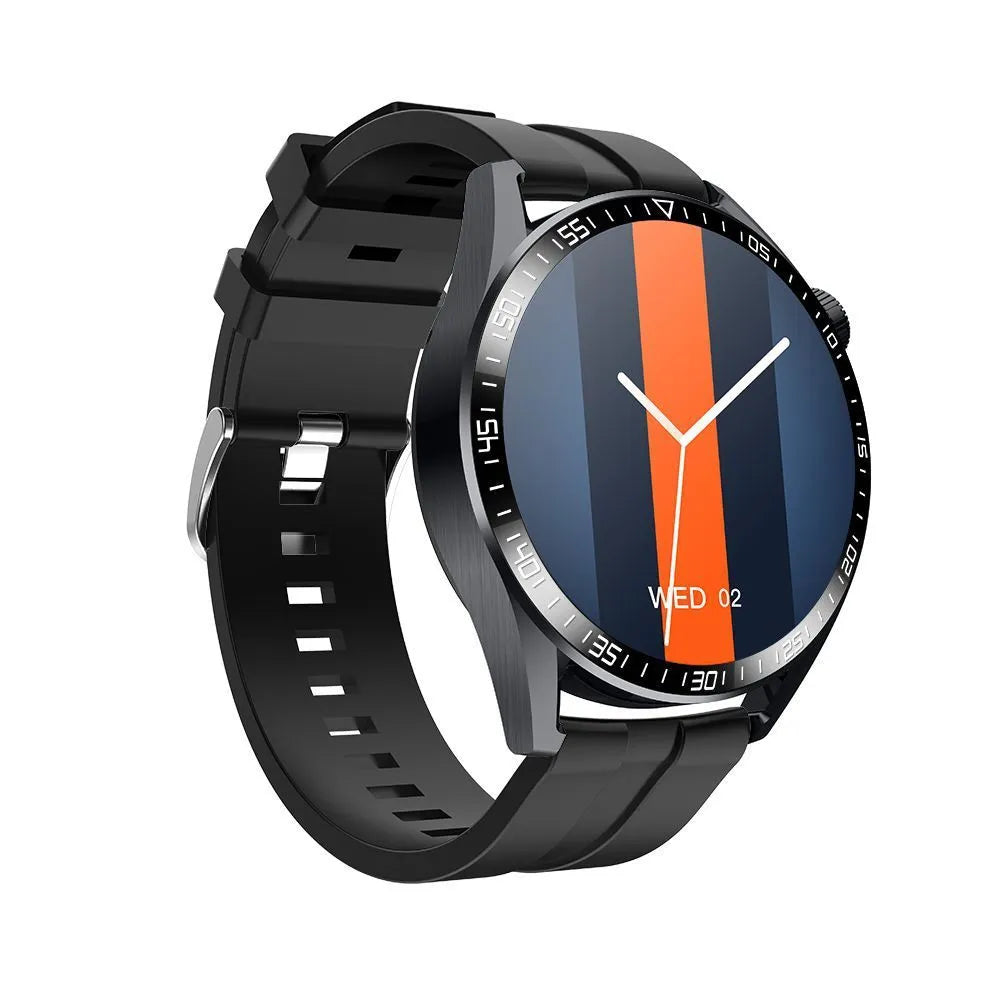 Black GS3 Max smartwatch with silicone strap on a wrist, showing a home screen with health stats.