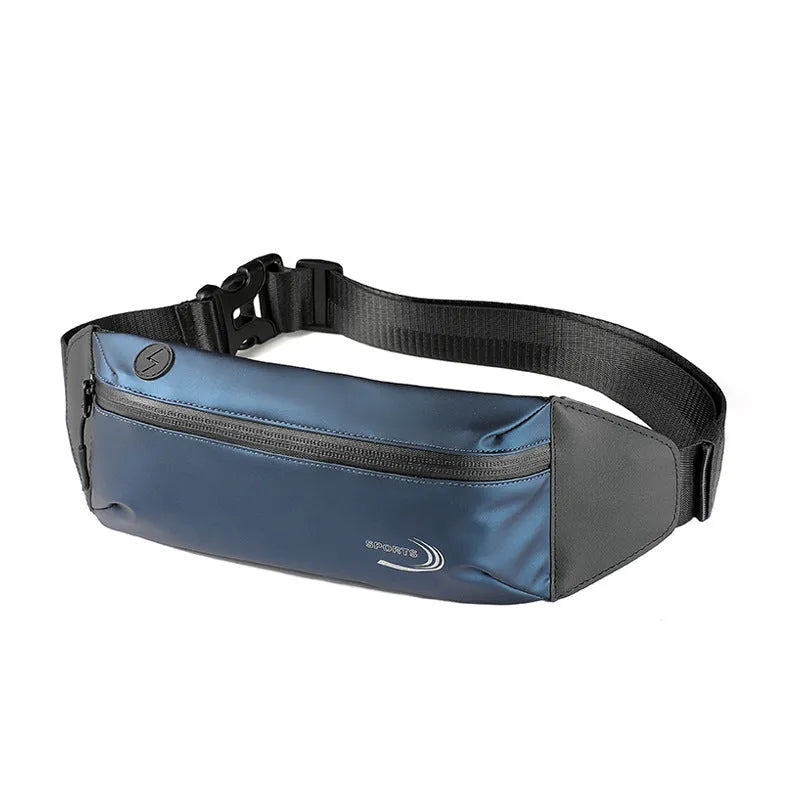Men's blue Derm Oxford polyester waterproof sports waist bag for running and cycling.