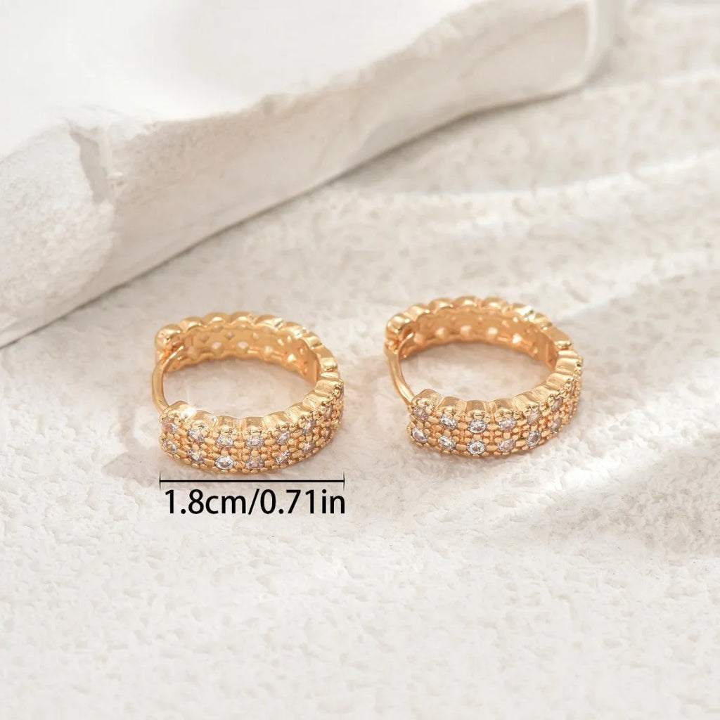 Geometric pattern copper ear studs with dot and ring elements in DE20288 colour