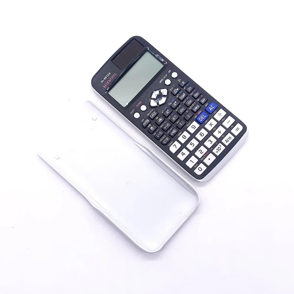 991EX scientific calculator in black, blue, or pink with solar panel and multi-line display.