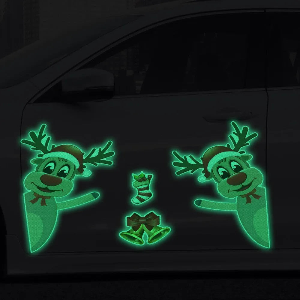 Christmas elk bell cartoon design magnetic reflective bumper stickers for vehicle decoration