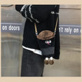 Cute plush bucket crossbody bag with embroidery in milky tea cup shape Latte colour
