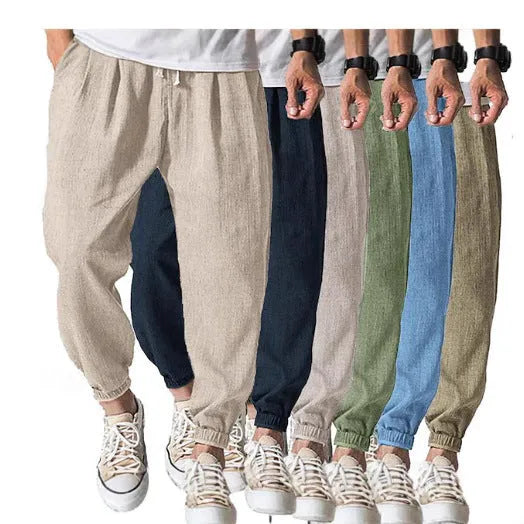 Men's loose fit cotton summer pants with ankle band detailing in multiple colour options