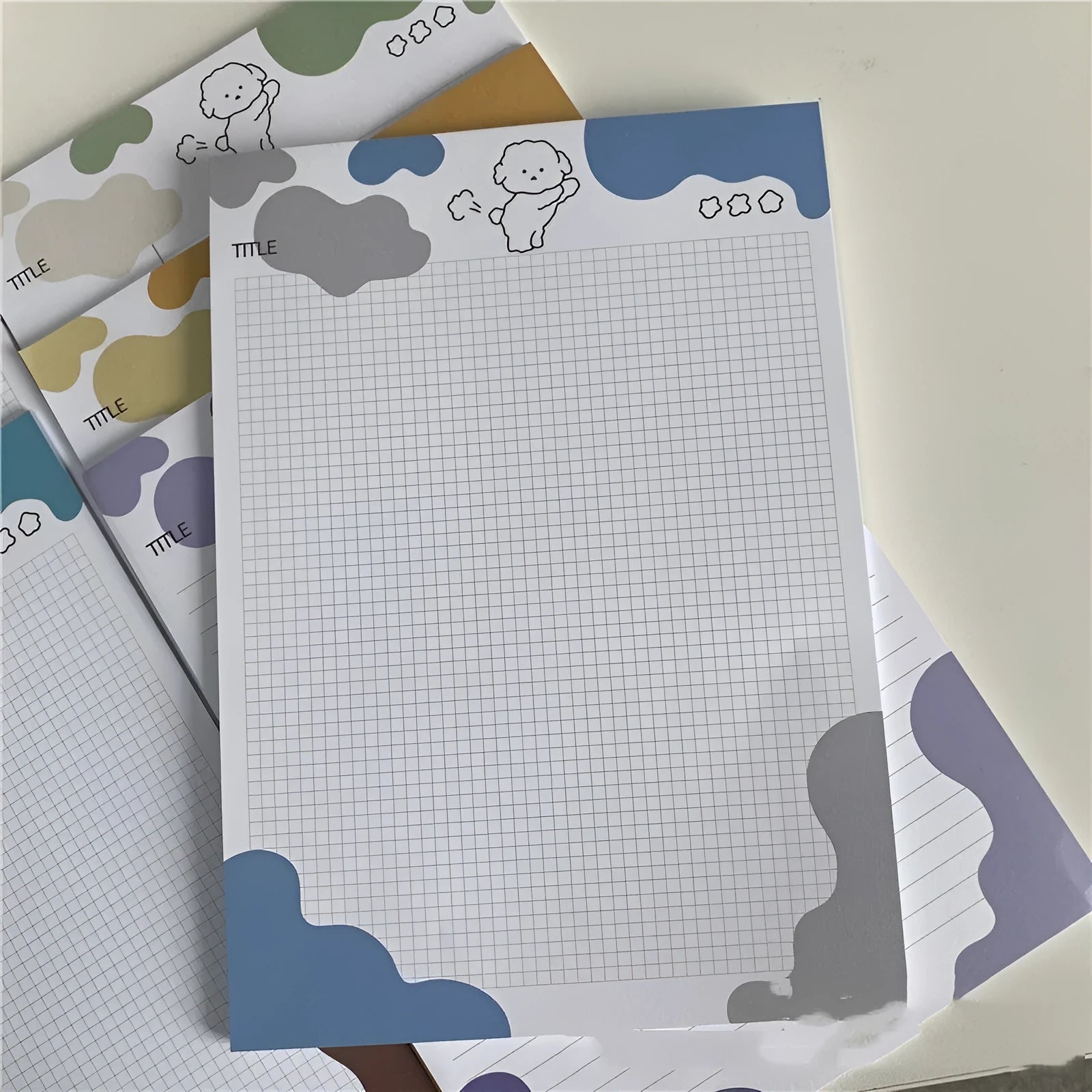 B5 sticky note paper pad with Korean dog illustrations in six colour options