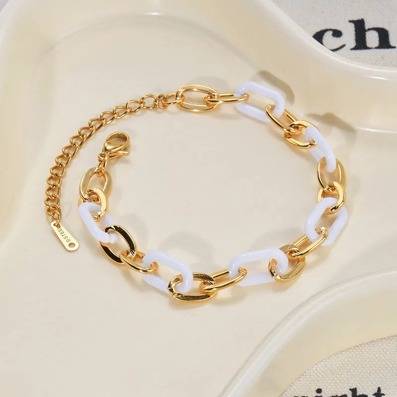 Women's stainless steel resin heart bracelet with double layers and electroplated finish